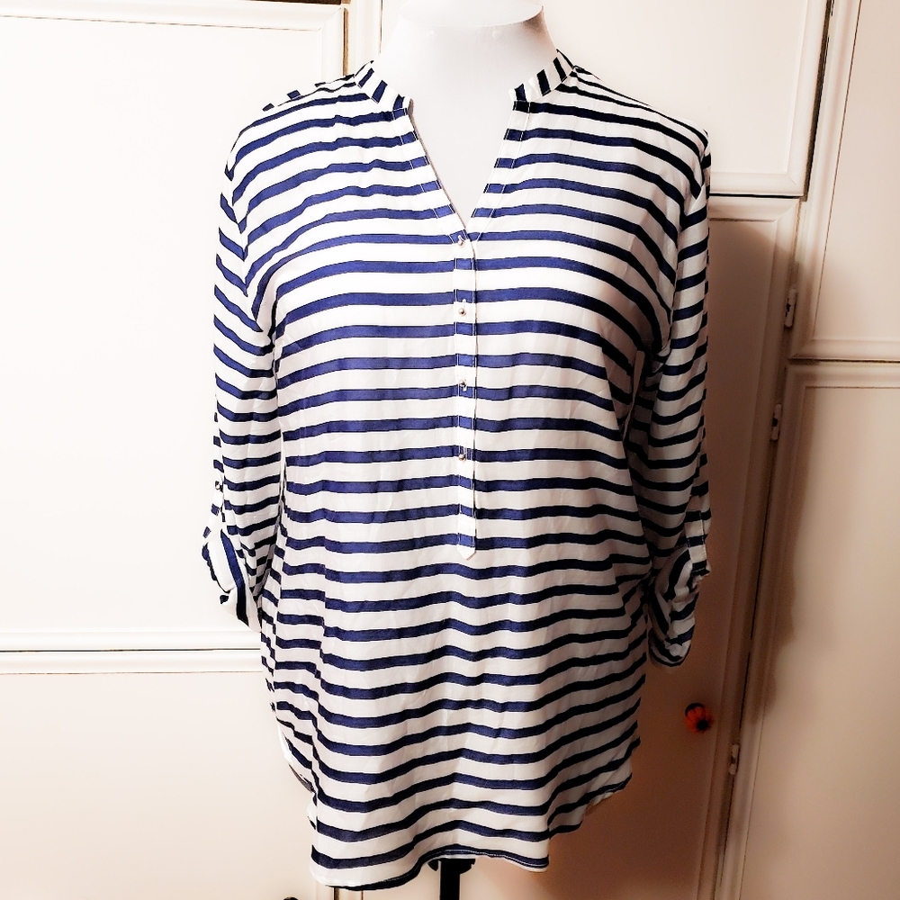 Grand & Greene Striped Roll-tab Tunic Top